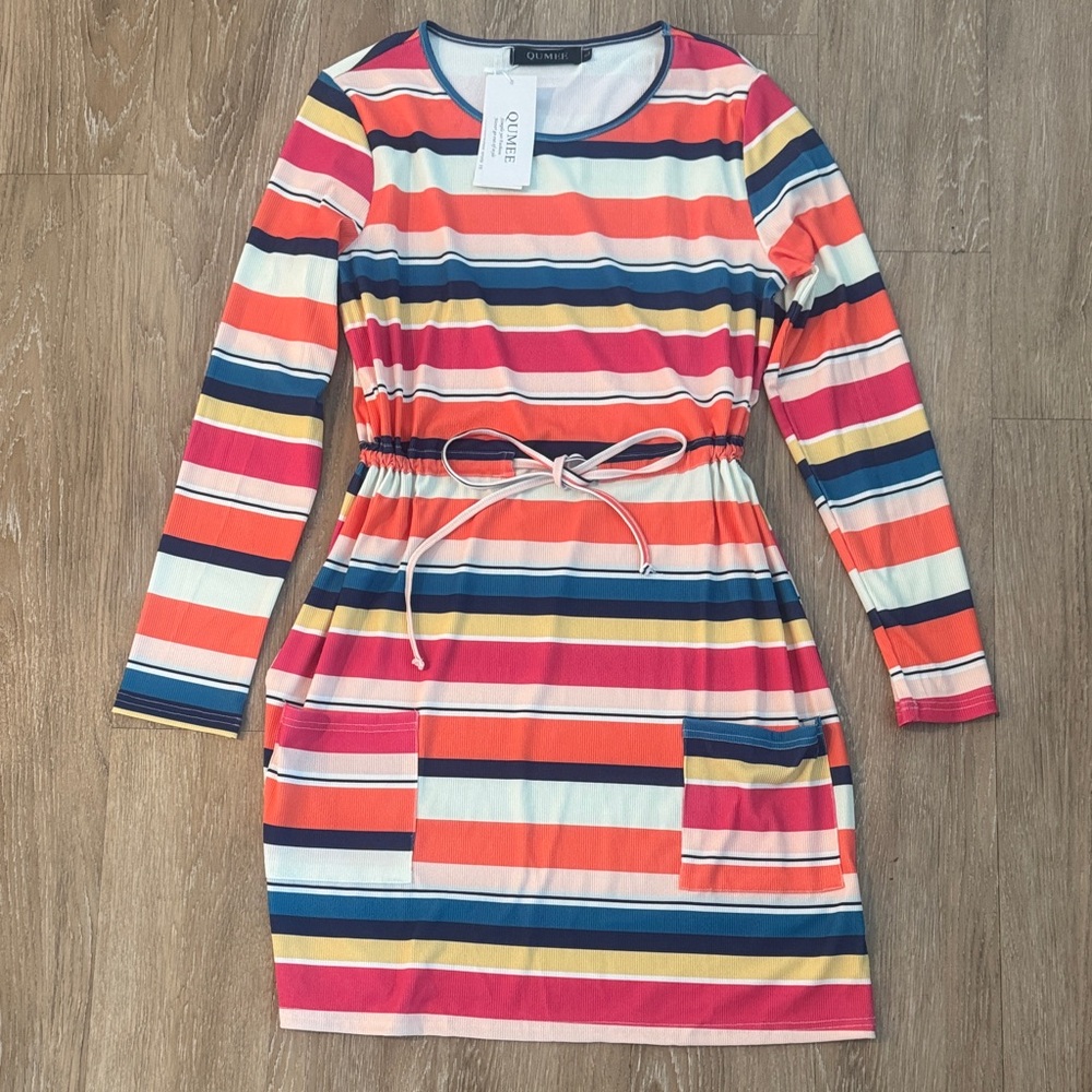 Colorful Striped Long Sleeve Dress